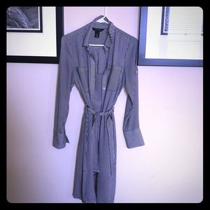 Belted striped shirt dress